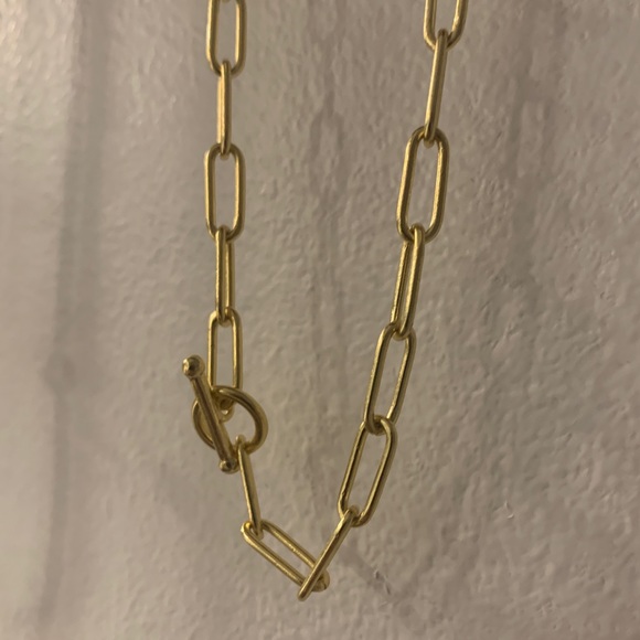 Paper clip chain with bar clasp- gold - Picture 1 of 7